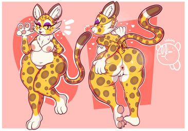 abstract_background anthro anus bedroom_eyes breasts butt countershading feet female genitals gesture hand_gesture narrowed_eyes pawpads paws raised_tail seductive slightly_chubby spread_anus spreading tail v_sign vulva blackmore kirby_(series) kirby_and_the_forgotten_land nintendo clawroline kirby felid leopard mammal pantherine digital_media_(artwork) hi_res
