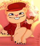 anthro bathrobe blue_eyes blush buckteeth claws clothed clothing hat headgear headwear heart_nose heart_symbol male open_clothing open_robe pipe robe smile smoking solo suggestive_pose teeth salamikii happy_tree_friends pop_(htf) bear mammal hi_res