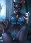 anthro bra breasts cave claws clothing female ice red_eyes smile solo underwear vagabondbastard nintendo pokemon generation_2_pokemon pokemon_(species) sneasel hi_res