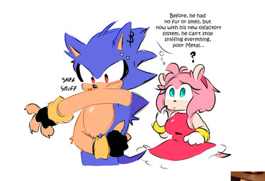 accessory anthro belly blue_body blue_fur bracelet clothed clothed_anthro clothed_female clothing dress duo ear_piercing female fingerless_gloves fully_clothed fully_clothed_anthro fully_clothed_female fur gloves green_eyes hair hair_accessory hairband handwear jewelry machine male piercing pink_body pink_fur pink_hair pink_inner_ear question_mark quills_(anatomy) red_body red_clothing red_dress red_eyes red_fur sniffing tan_arms tan_belly tan_inner_ear text thought thought_bubble thoughts white_clothing white_gloves white_handwear quavernsfw sega sonic_the_hedgehog_(series) amy_rose metal_sonic eulipotyphlan hedgehog mammal robot robot_anthro english_text guide_lines sketch