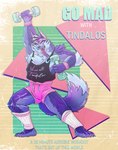 80's_theme anthro athletic_wear blue_body blue_fur dumbbell fur humor male muscular muscular_anthro muscular_male pecs solo text weights workout_clothing fatglaz rotundfox lifewonders tokyo_afterschool_summoners tindalos_(tas) canid canine canis mammal wolf absurd_res english_text hi_res