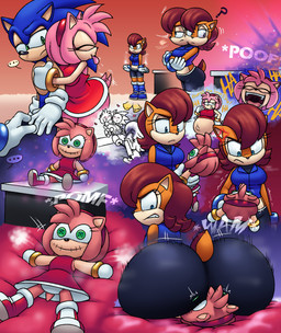 angry anthro big_butt blowing_raspberries blue_body blue_clothing blue_eyes blue_shirt blue_topwear bodily_fluids breasts brown_body brown_fur butt clothing doll dress facesitting female fur gloves group handwear jealous making_faces male mocking pink_body red_clothing red_dress shirt sitting sitting_on_another taunting teasing text tongue tongue_out topwear trio voodoo voodoo_doll drakeinflates sega sonic_the_hedgehog_(series) amy_rose sally_acorn sally_acorn_(post-sgw) sonic_the_hedgehog eulipotyphlan hedgehog mammal rodent sciurid tree_squirrel 2025 absurd_res english_text hi_res