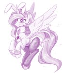 bunny_costume clothing costume crown eyelashes fake_ears fake_rabbit_ears female feral hair headgear hoof_shoes horn jewelry leggings legwear long_hair long_tail necktie pantyhose simple_background smile solo sparkles spread_wings tail white_background wings dstears friendship_is_magic hasbro my_little_pony mythology princess_celestia_(mlp) equid equine mammal mythological_creature mythological_equine winged_unicorn hi_res monochrome