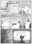 absurd_res anthro benjamin(undying_void) canid canine clothed clothing comic dialogue domestic_cat ear_piercing electronics english_text face_shield felid feline felis fox gesture group hand_gesture hi_res inner_ear_fluff inside jewelry joseph(undying_void) kif_yppreah kifyun2 light male mammal mask monitor monochrome necklace necktie ocular_prosthetic piercing pointing pointing_up prosthetic prosthetic_arm prosthetic_limb scar scientist(undying_void) simple_background speech_bubble tatsuo_kimura text tuft window
