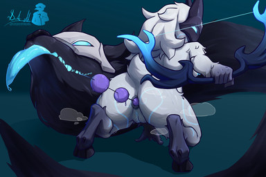 5_fingers anal_beads anus big_butt black_body black_fur butt duo female fingers fur genitals male male/female nude sex_toy tongue tongue_out vulva white_body white_fur doktormalefic league_of_legends riot_games tencent kindred_(lol) lamb_(lol) wolf_(lol) bovid canid canine canis caprine mammal sheep wolf 3:2 hi_res