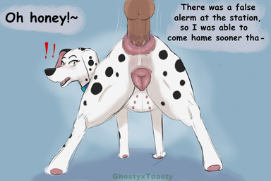 anal anal_penetration animal_genitalia animal_vulva anus balls bestiality butt canine_genitalia canine_vulva caught_in_the_act collar dialogue duo erection female female_feral female_on_human female_penetrated feral feral_penetrated floppy_ears genitals human_on_feral human_penetrating human_penetrating_female human_penetrating_feral humanoid_genitalia humanoid_penis interspecies male male/female male_human male_on_feral male_penetrating male_penetrating_female male_penetrating_feral multi_nipple nipples pawpads penetration penile penile_penetration penis sex solo_focus spots surprised text vulva wet ghostyxtoasty 101_dalmatian_street 101_dalmatians disney delilah_(101_dalmatians) canid canine canis dalmatian domestic_dog human mammal 3:2 absurd_res english_text hi_res translated
