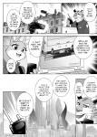 anthro clothing dialogue female fur male simple_background text uniform white_background namagakiokami disney zootopia judy_hopps officer_fangmeyer felid lagomorph leporid mammal pantherine rabbit tiger comic english_text monochrome