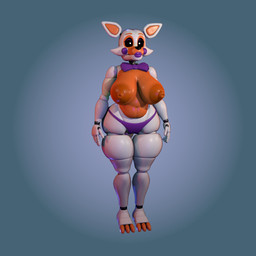 3_toes anthro areola big_areola big_breasts blue_background bow_tie breasts clothed clothing dark_areola dark_nipples feet female glistening glistening_body glowing glowing_eyes huge_areola lips machine orange_body panties purple_clothing purple_lips purple_panties purple_underwear simple_background standing thick_thighs toes topless topless_anthro topless_female underwear white_body wide_hips octal octal_(modeler) five_nights_at_freddy's five_nights_at_freddy's_world scottgames lolbit_(fnaf) animatronic canid canine fox mammal robot robot_anthro 1:1 3d_(artwork) digital_media_(artwork) full-length_portrait hi_res portrait