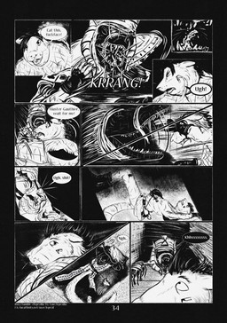 10_panel_comic ambiguous_gender anthro biped black_eyes black_hair black_text clenched_teeth clothed clothing dialogue ellipsis exclamation_point eyebrows eyes_closed fingers fur group hair looking_at_another male motion_lines open_mouth page_number profanity sharp_teeth speech_bubble tail talking_to_another teeth text tongue trio white_sclera white_text wounded leprzil crocodile crocodilian domestic_cat felid feline felis mammal mummy murid murine oriental_shorthair rat reptile rodent scalie undead 2026 artist_name comic english_text hi_res monochrome