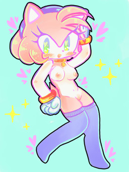 accessory anthro blue_background blush breasts chibi clothed clothing collar female fur genitals gloves green_eyes hair_accessory handwear legwear looking_at_viewer medium_breasts mostly_nude nipples open_mouth pink_body pink_nipples simple_background smile solo stockings tail vulva methkit sega sonic_the_hedgehog_(series) amy_rose eulipotyphlan european_hedgehog hedgehog mammal 2023 absurd_res digital_media_(artwork) hi_res