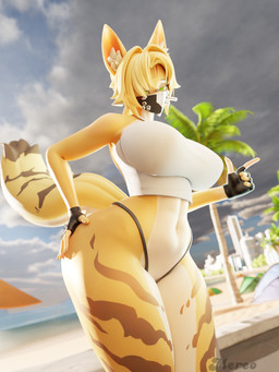 anthro beach big_breasts bikini breasts clothing female fingerless_gloves gloves handwear mask muscular muscular_female solo swimwear two-piece_swimsuit mereo valorlynz_(modeler) mihoyo zenless_zone_zero pulchra_fellini felid feline mammal thiren 3:4 3d_(artwork) blender_(artwork) blender_cycles_(artwork) digital_media_(artwork) hi_res