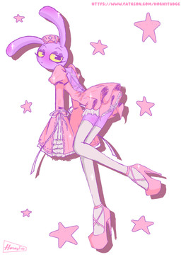 anthro blush clothing femboy feminization legwear male purple_body purple_skin solo text yellow_eyes yellow_sclera hornyfudge glitch_productions the_amazing_digital_circus jax_(tadc) lagomorph leporid mammal rabbit absurd_res hi_res url
