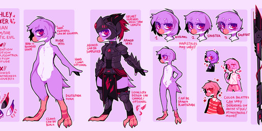 anthro armor biped candy claws clothed clothing countershading dessert feather_hair feathers featureless_crotch female flat_chested food hair lollipop looking_at_viewer medium_hair pink_eyes pseudo_hair purple_body purple_feathers short_hair solo standing white_body white_countershading white_feathers sinnerpen avian bird hi_res model_sheet nonbinary_(lore)