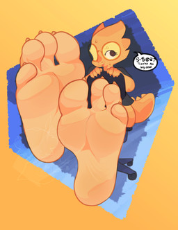 4_toes anthro eyewear feet female foot_focus glasses humanoid_feet plantigrade soles solo speech_bubble text toes yellow_body sliceofpie undertale_(series) alphys lizard reptile scalie absurd_res hi_res