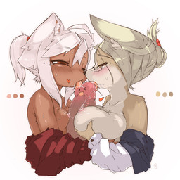 anthro blush bodily_fluids breast_play breast_size_difference breast_squish breasts breasts_frottage collaborative collaborative_fellatio collaborative_oral collaborative_sex collaborative_titfuck cum cum_on_face dickface duo_focus erection fellatio female genital_fluids genitals group heart_symbol kemono licking male male/female oral penile penis penis_lick sex simple_background squish teamwork titfuck tongue tongue_out white_background visark canid canine fox mammal 1:1