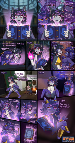 anthro anthro_to_humanoid assimilation blush book breast_growth breasts clothing corruption erection female gender_transformation genitals genitals_shrinking group growth horn horn_jewelry ineffective_clothing jewelry magic_user nipples nude penis penis_shrinking personality_change smile spellbook transformation zeydaan_(artist) tome_of_imps amy_(huffslove) diana_(huffslove) haru_(huffslove) lynn_(huffslove) nalda_(huffslove) vee_(huffslove) zeydaan canid canine canis human imp mammal tome_imp wolf absurd_res comic hi_res nonbinary_(lore)