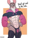 abs anthro blush clothing dialogue hoodie male muscular muscular_male navel nipples pecs solo text thong topwear twitter_hoodie underwear moschythehyena meme_clothing hugetherabbit lagomorph leporid mammal rabbit 2024 absurd_res english_text hi_res meme signature