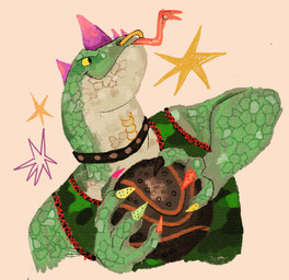 anthro ball basketball_(ball) basketball_uniform clothed clothing collar colored_nails facial_piercing green_body green_clothing green_scales green_shirt green_topwear head_spikes holding_object male multicolored_claws nails neck_piercing nose_piercing nose_ring piercing purple_spikes ring_piercing roarball_(ball) scales septum_piercing septum_ring shirt solo sparkles spikes spikes_(anatomy) sportswear studded_collar studs tongue tongue_out tongue_piercing topwear uniform yellow_sclera rubello0 goat_(movie) sony_corporation sony_pictures modo_olachenko komodo_dragon lizard monitor_lizard reptile scalie 2026 digital_media_(artwork) hi_res