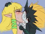 blush bodily_fluids drooling duo extreme_french_kiss female female/female french_kissing humanoid_on_humanoid kissing not_furry saliva short_stack ungulatr nintendo skyward_sword the_legend_of_zelda twilight_princess midna princess_zelda humanoid twili