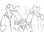 2d_animation 4:3 animated anon anthro black_and_white cigar claws clothing creep!anon creep_(goosebumps) goosebumps group hat headgear headwear lizard male monochrome reptile scalie short_playtime spinater