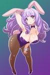 amber_eyes big_breasts blush bodysuit breasts clothed clothing female hair hands_behind_head huge_breasts legwear long_hair pantyhose purple_hair simple_background skinsuit solo tight_clothing shinobe sanrio show_by_rock!! chuchu_(show_by_rock!!) animal_humanoid humanoid lagomorph lagomorph_humanoid leporid_humanoid mammal mammal_humanoid rabbit_humanoid hi_res