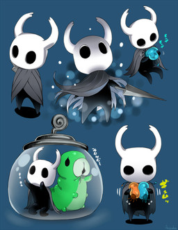 2_horns ambiguous_gender black_body cloak clothing container duo glass glass_container group holding_melee_weapon holding_object holding_weapon hollow_eyes horn in_container in_jar jar lifeblood melee_weapon motion_lines nail_(weapon) solo text trio weapon weapon_on_back white_text arizuka00 hollow_knight_(franchise) team_cherry the_knight_(hollow_knight) arthropod grub_(hollow_knight) vessel_(species) 2019 english_text hi_res japanese_text multiple_images