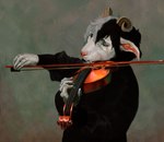 anthro bodily_fluids bowed_string_instrument clothing eyewear female glasses gloves handwear horn musical_instrument sad solo string_instrument tears violin hierro_(artist) bovid caprine goat mammal hi_res