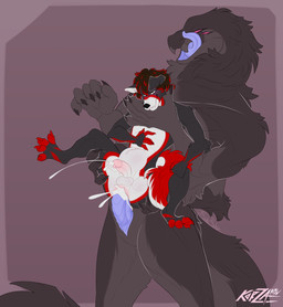 animal_genitalia anthro bodily_fluids brown_body brown_fur claws cum cum_in_ass cum_inside duo fur genital_fluids genital_slit genitals male male/male male_penetrated male_penetrating male_penetrating_male multi_eye multi_limb penetration penile penile_penetration penis pink_penis red_body red_fur sex size_difference tail teratophilia tongue white_body white_fur korzakov zach_(korza) canid canine canis deity domestic_dog mammal monster hi_res