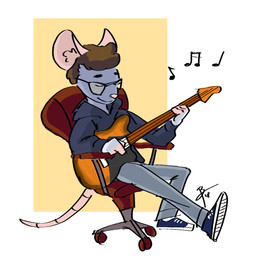 anthro bass_guitar chair clothed clothing eyes_closed eyewear fully_clothed furniture glasses guitar hair male musical_instrument musical_note musical_symbol playing_guitar playing_music plucked_string_instrument simple_background sitting solo string_instrument symbol thelivingtrashcan mammal murid murine rat rodent 2018