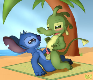 4_fingers antennae_(anatomy) anthro balls beach blue_body blue_claws blue_eyes blue_fur blue_nose blush chest_tuft claws detailed_background dipstick_antennae duo embarrassed erection eye_contact fingers fur genitals green_body green_claws green_eyes green_fur handjob head_tuft looking_at_another male male/male multicolored_antennae naughty_face no_sclera notched_ear nude on_towel open_mouth outside palm_tree penile penis plant proboscis_(anatomy) reclining sand seaside sex sex_on_the_beach sky smile straddling tapering_penis toe_claws towel tree trunk_(anatomy) tuft water eraquis disney lilo_and_stitch felix_(lilo_and_stitch) stitch_(lilo_and_stitch) alien experiment_(lilo_and_stitch) 2016 digital_media_(artwork) hi_res signature