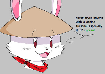 :3 anthro asian_conical_hat clothing dialogue eyebrows fur grey_background hat headgear headwear highlighted_text kerchief looking_at_viewer male mostly_nude neckerchief neckwear open_:3 open_mouth open_smile pink_inner_ear red_eyes simple_background smile solo speech_bubble talking_to_viewer text whiskers white_body white_fur rhonbon asian_mythology east_asian_mythology japanese_mythology mythology hare lagomorph leporid mammal rabbit yokai aliasing digital_media_(artwork) english_text headshot_portrait portrait