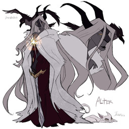 ambiguous_gender cape clothing coat dark_body dark_feathers dress evening_gloves feathers fur group hair holding_object holding_weapon horn jewelry long_hair long_horn melee_weapon necklace no_pupils simple_background spread_wings sword text topwear trio weapon white_body white_fur white_hair wings yellow_eyes marcie_montis alter_(marcie_montis) daedelus_(marcie_montis) icarus_(marcie_montis) ambiguous_species avian demon felid feline human humanoid mammal 1:1 digital_drawing_(artwork) digital_media_(artwork) hi_res