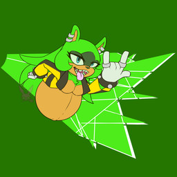 anthro belly big_belly blue_eyes breasts clothing devil_horns_(gesture) ear_piercing fangs female fur gesture gloves green_background green_body green_fur hand_gesture handwear jacket looking_at_viewer navel outie_navel piercing pregnant pregnant_female ring_(jewelry) sharp_teeth simple_background small_breasts smile solo tan_body tan_fur teeth tongue tongue_out topwear zacharycreed220 color_wheel_challenge idw_publishing mayternity_2026 sega sonic_the_hedgehog_(comics) sonic_the_hedgehog_(idw) sonic_the_hedgehog_(series) surge_the_tenrec afrosoricid mammal tenrec 1:1 2026 hi_res