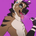 anthro black_body black_fur blue_eyes bodily_fluids brown_body brown_fur drooling fur male open_mouth saliva simple_background solo stripes tongue whiskers white_body white_fur lundi ludo_(ludo) canid canine mammal maned_wolf 1:1 2015