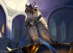 ambiguous_gender architecture armor atmospheric_perspective backlighting feral inside light looking_at_viewer low-angle_view solo standing jack_wang hasbro magic:_the_gathering wizards_of_the_coast avian bird owl lighting official_art