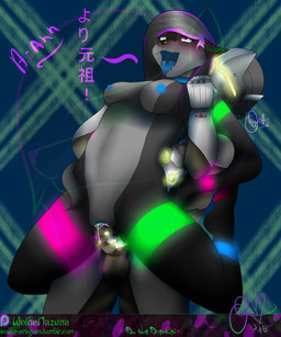 anthro black_hair blush bodily_fluids breasts collar cum cybernetics drooling duo erection eye_roll female female_penetrated from_behind_position front_view genital_fluids genitals glowing hair held_up human_on_anthro interspecies lights long_hair machine male male/female male_penetrating male_penetrating_female mask nipples penetration penis piercing purple_hair saliva sex tongue tongue_out vaginal vaginal_fluids vulva wolfthatmeows blizzard_entertainment overwatch fan_character genji_(overwatch) kyoishi_nazuna canid canine canis cyborg human mammal wolf 2016 5:6 absurd_res hi_res