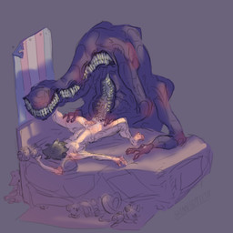 bed bodily_fluids brown_hair clenched_teeth creepy creepy_smile cum cum_string dripping duo eyeless fangs female feral furniture genital_fluids hair hairless human_on_bottom human_on_monster lgbt_pride light lying male male/female male/male monotone_background multi_arm multi_limb on_back on_bed organs pillow plushie precum pride_colors purple_body purple_skin shadow sharp_teeth short_hair simple_background smile spread_legs spreading stomach teeth teeth_showing teratophilia transgender_pride_colors unusual_anatomy white_body white_skin skinnedteeth cult_of_the_lamb glitch_productions massive_monster_(studio) the_amazing_digital_circus lamb_(cult_of_the_lamb) zooble_(tadc) human mammal monster 1:1 2026 colored hi_res lighting shaded signature trans_(lore) trans_woman_(lore)