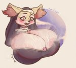 anthro areola areola_slip big_breasts blush bodily_fluids breasts cleavage cleavage_overflow clothed clothing female huge_breasts looking_down_at_self musk musk_clouds nun nun_outfit pink_areola solo sweat sweaty_breasts moonlitmoff nintendo pokemon braixen generation_6_pokemon pokemon_(species) hi_res