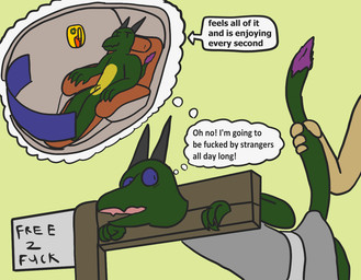anthro blue_sclera consenting duo forced impending_anal male male/male profanity raised_tail restraints stocks tail text trinitite mythology alban_(trinitite) dragon mythological_creature mythological_scalie scalie english_text