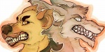 duo fur looking_at_viewer red_eyes teeth mack zare canid canine mammal sergal 2:1