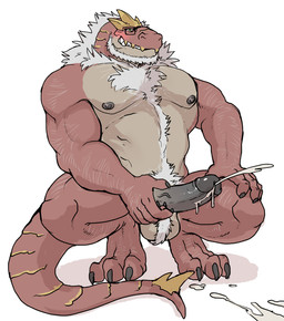 anthro anthrofied balls biceps big_balls big_penis biped blush bodily_fluids body_hair crouching cum cum_on_ground ejaculation erection eyewear fur genital_fluids genitals glasses hair happy_trail humanoid_genitalia humanoid_penis male masturbation mature_male muscular muscular_anthro muscular_male nipples non-mammal_balls non-mammal_nipples nude orgasm pecs penile penile_masturbation penis pokemorph simple_background smile solo white_body white_fur hyenaface nintendo pokemon dinosaur fossil_pokemon generation_6_pokemon pokemon_(species) prehistoric_species reptile scalie theropod tyrantrum 2019 digital_media_(artwork) hi_res