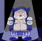 anthro belly blush bulge clothing eyes_closed eyewear glasses hoodie kemono male overweight overweight_anthro overweight_male solo topwear underwear gatoggy mammal 2020