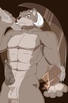2:3 abs animal_genitalia animal_penis anthro balls barazoku biceps canid canine canine_genitalia canine_penis canis card erection fur genital_piercing genitals horn knot male mammal melee_weapon muscular muscular_anthro muscular_male nude pashoo pecs penis penis_piercing piercing polearm scythe solo weapon wolf