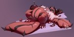 after_vore anthro belly big_belly duo lying on_back overweight purple_background red_body simple_background vore aymbord mythology nintendo pokemon dragon generation_6_pokemon legendary_pokemon mythological_creature mythological_scalie pokemon_(species) scalie yveltal 2021 hi_res