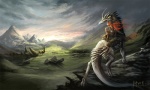 anthro cloud detailed_background duo female feral fur hair hill horn landscape long_hair mount mountain nature outside red_hair rider riding rock saddle sky tail alectorfencer myre mythology varug canid canine canis domestic_dog dragon mammal mythological_creature mythological_scalie scalie 2010 5:3