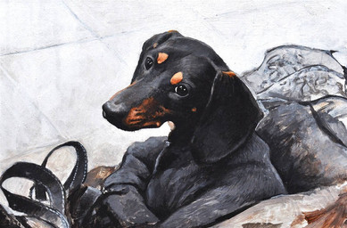 black_body black_eyes black_fur black_leash brown_body brown_fur feral fur leash looking_at_viewer lying multicolored_body multicolored_fur quadruped solo two_tone_body two_tone_fur whisker_spots renum63 canid canine canis domestic_dog mammal 2014 acrylic_painting_(artwork) painting_(artwork) traditional_media_(artwork) traditional_painting_(artwork)