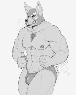 abs anthro biped bulge clenched_teeth luchador male mask muscular muscular_anthro muscular_male navel nipples pecs simple_background solo sports_mask sportswear tail tail_motion tailwag teeth wrestler wrestling_mask drank_hyena canid canine canis domestic_dog mammal 2024 digital_drawing_(artwork) digital_media_(artwork) hi_res monochrome