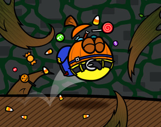 after_transformation alternate_species ambiguous_gender backpack belt belt_buckle black_belt blue_backpack bottomwear buckle candy candy_corn chocolate clothed clothed_ambiguous clothing dessert eyes_closed floor food grey_wall holidays inside jumping limbless lollipop mouthless noseless not_furry orange_body pants plant roots solo stone_wall wall_(structure) wood wood_floor yellow_bottomwear yellow_clothing yellow_pants captainquack64 banjo-kazooie halloween m&m's mars_incorporated rareware banjo_(banjo-kazooie) elemental_creature flora_fauna living_pumpkin 2023 colored digital_drawing_(artwork) digital_media_(artwork) english_description hi_res shaded simple_shading male_(lore)