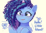 afro blue_body blue_hair blue_mane curled_hair curled_mane dialogue eyelashes female feral fetlocks freckles green_eyes hair hooves horn mane multicolored_hair smile text two_tone_hair unicorn_horn marenlicious hasbro mlp_g5 my_little_pony mythology misty_brightdawn_(mlp) arthropod butterfly equid equine insect lepidopteran mammal mythological_creature mythological_equine unicorn digital_media_(artwork) english_text hi_res