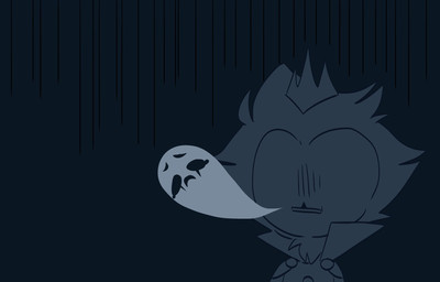 anthro blush blush_lines crown eyeless headgear male sad shocked simple_background solo young teathekook hellaverse helluva_boss stolas_(helluva_boss) avian avian_demon bird ghost owl owl_demon spirit black_and_blue hi_res monochrome